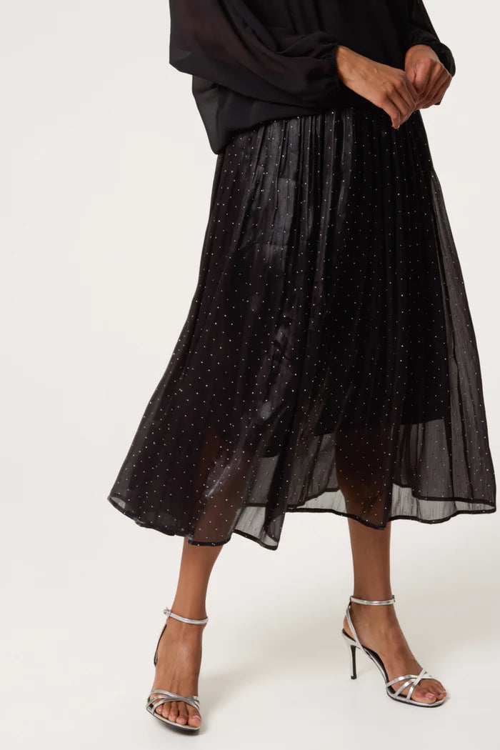 Black Diamante Embellished Shimmer Midi Skirt