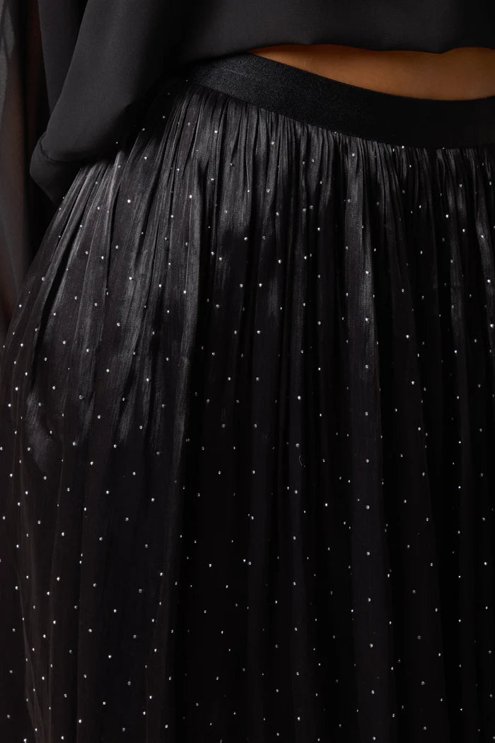 Black Diamante Embellished Shimmer Midi Skirt