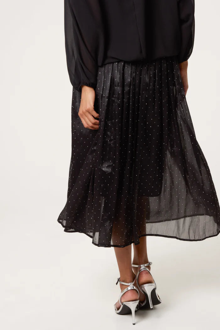 Black Diamante Embellished Shimmer Midi Skirt