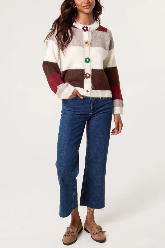 Striped Flower Button Cardigan