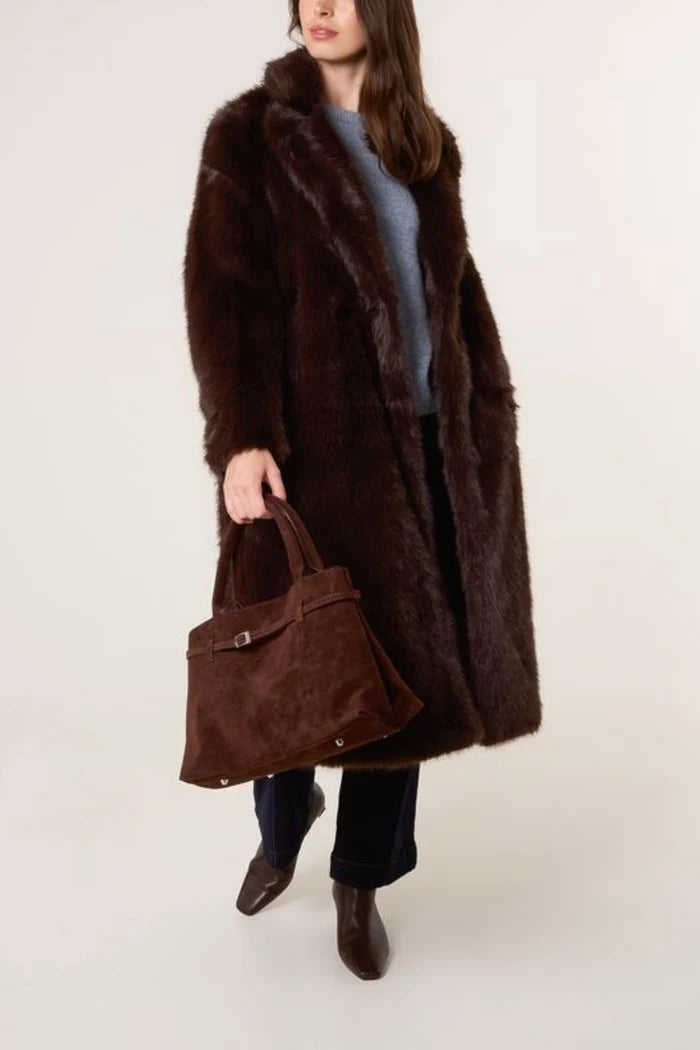 Chocolate Brown Faux Fur Long Coat