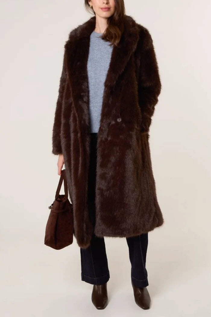 Chocolate Brown Faux Fur Long Coat