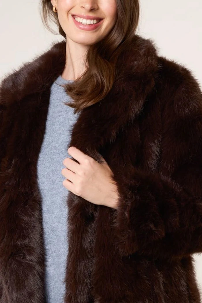 Chocolate Brown Faux Fur Long Coat