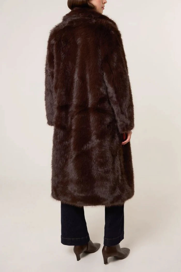 Chocolate Brown Faux Fur Long Coat