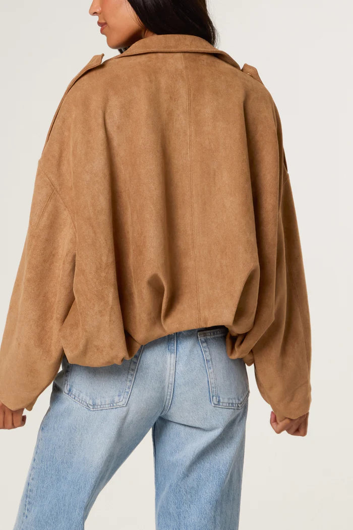 Tan Suedette Puffball Jacket