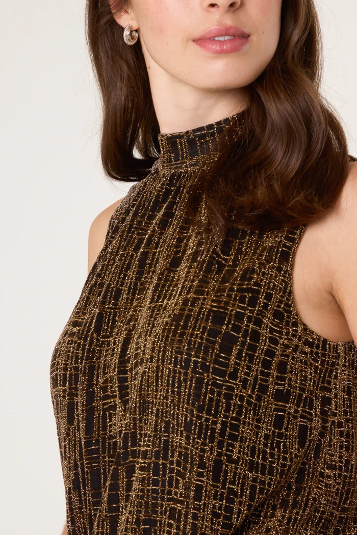 Black and Gold High Neck Glitter Top