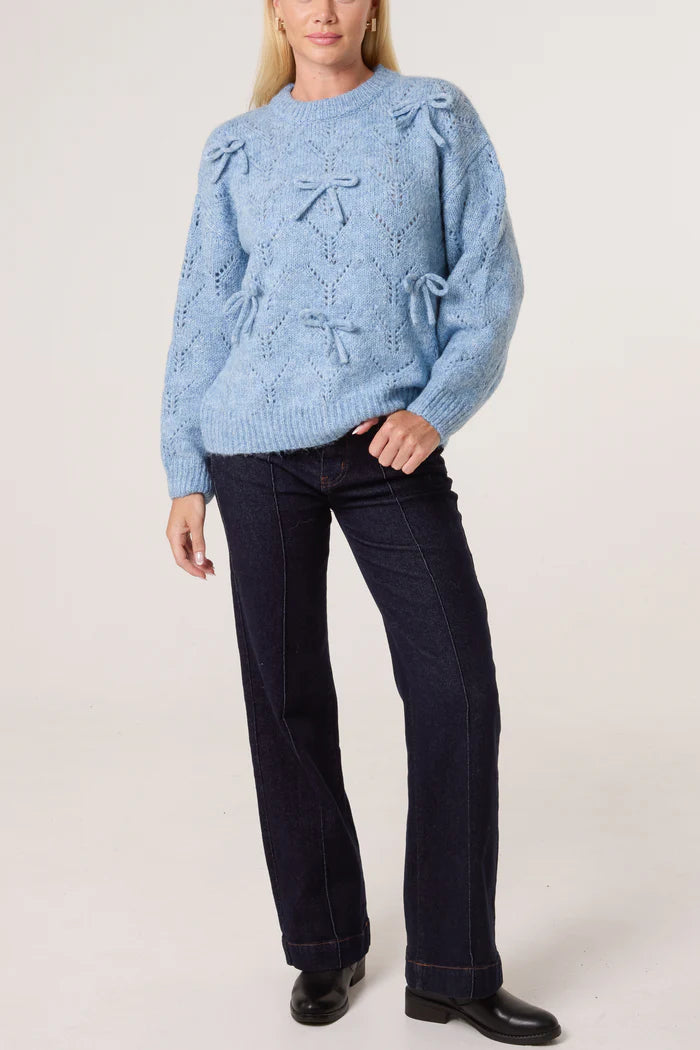 Blue Bow Detail Vintage Knit Jumper