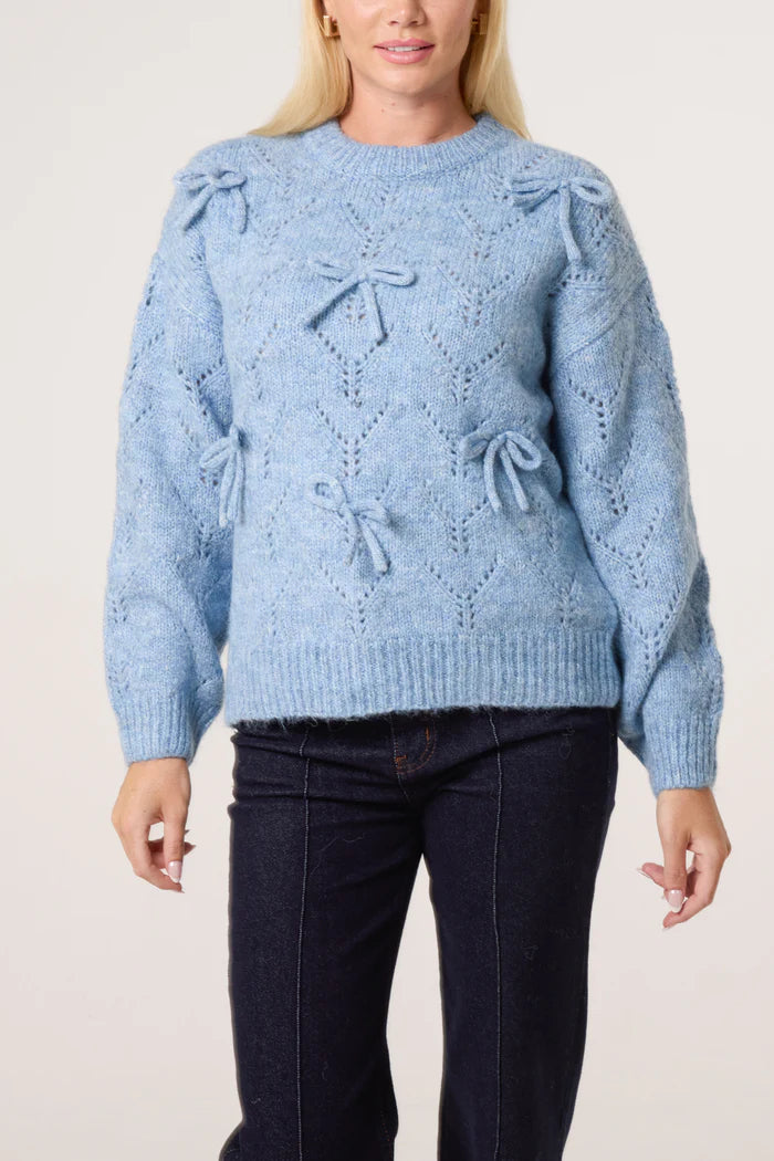 Blue Bow Detail Vintage Knit Jumper