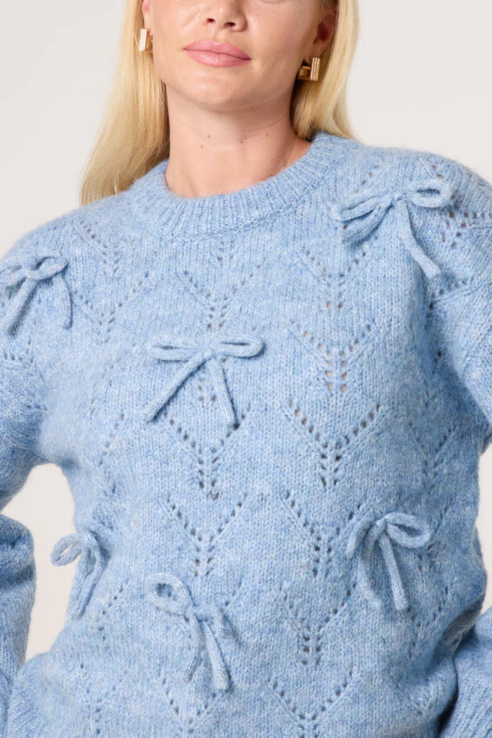 Blue Bow Detail Vintage Knit Jumper
