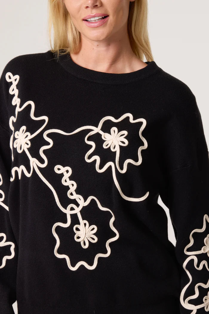 Black Abstract Floral Squiggle Jumper