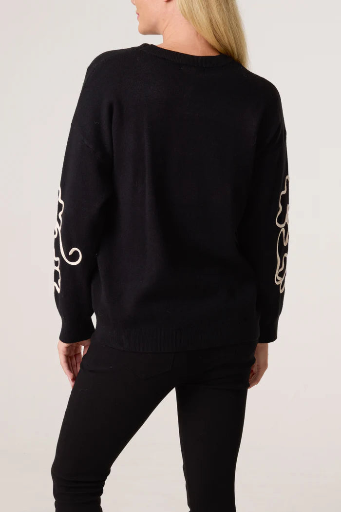 Black Abstract Floral Squiggle Jumper