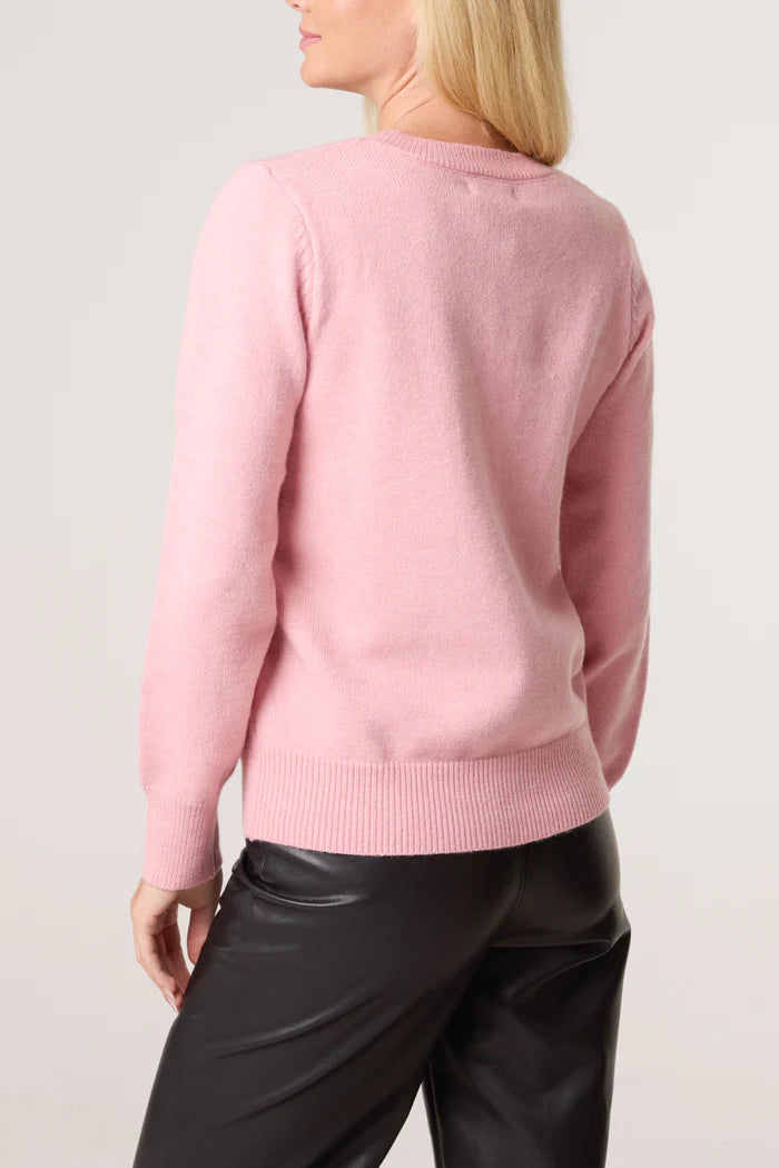 Pink Diamante Flowers Jumper