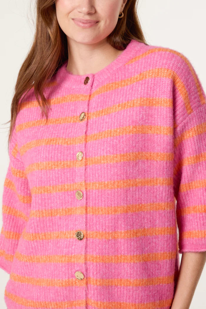 Pink Stripe 3/4 Sleeve Cardigan
