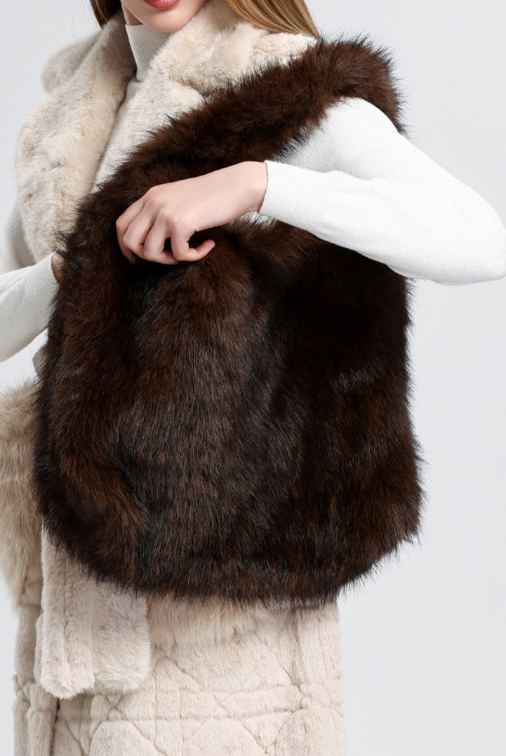 Brown Faux Fur Slouchy Tote Bag