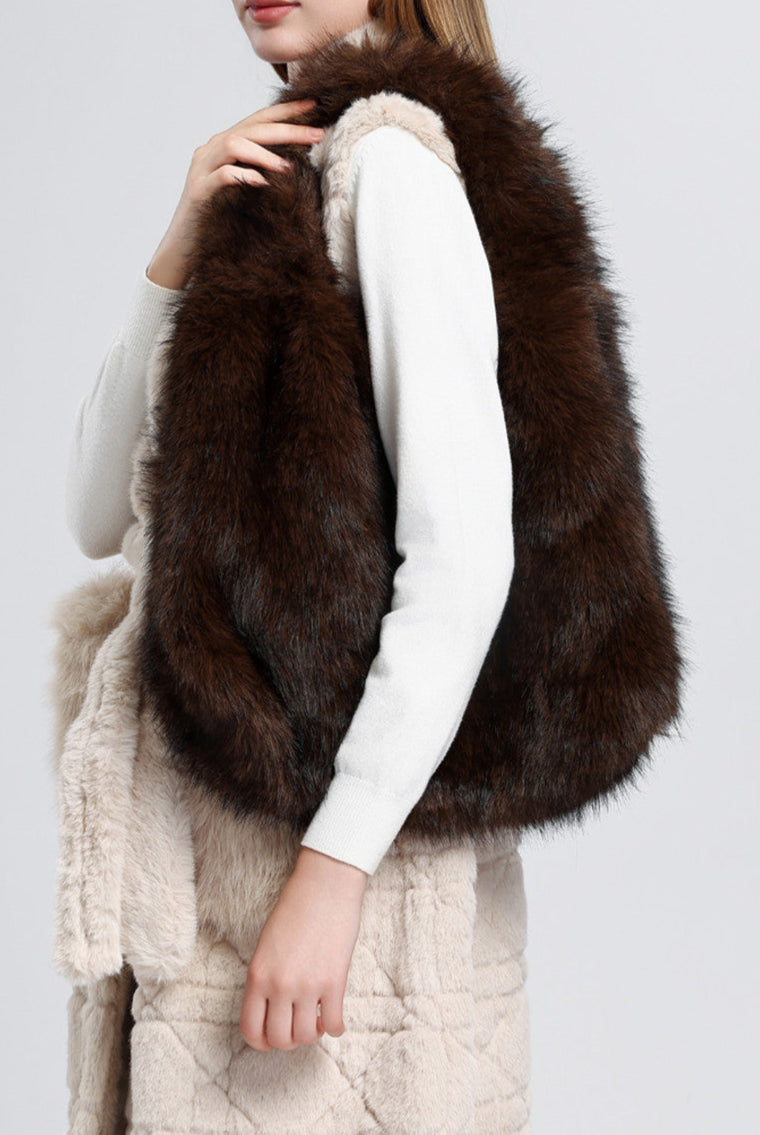 Brown Faux Fur Slouchy Tote Bag
