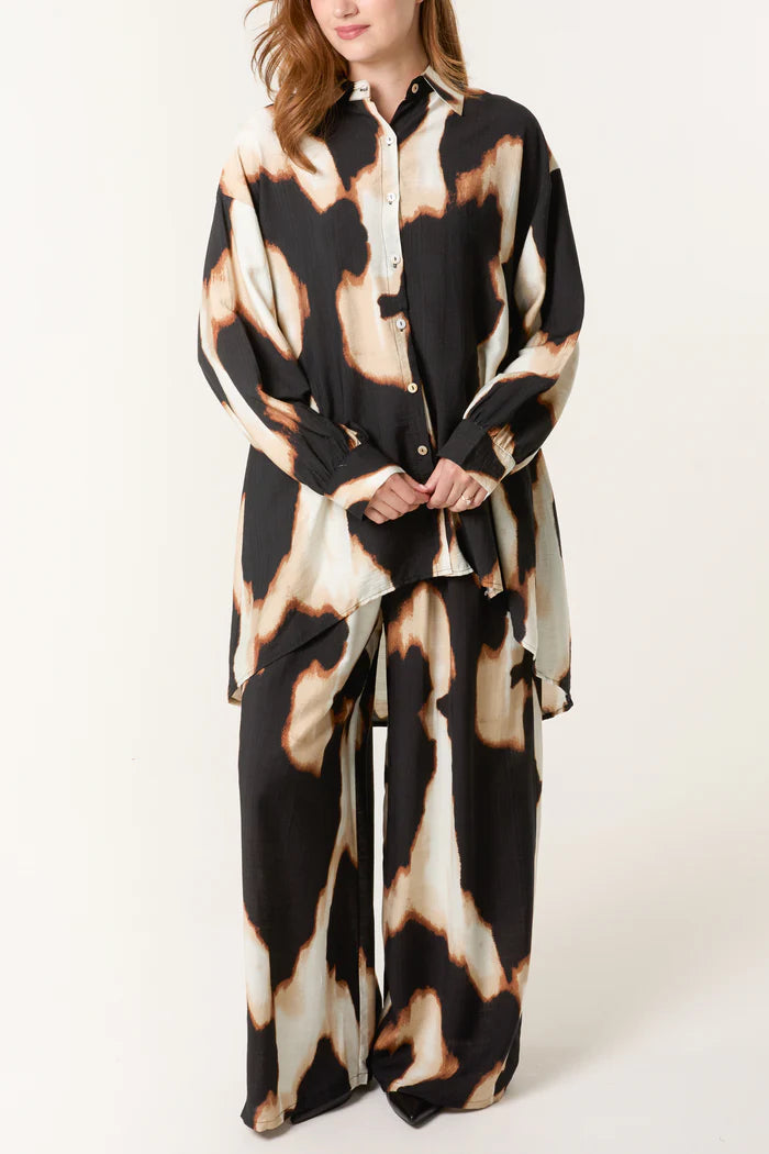 Relaxed Brown Abstract Trouser Co Ord Set