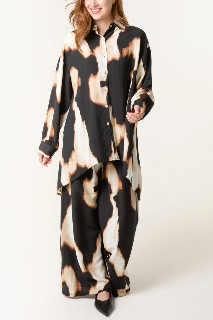 Relaxed Brown Abstract Trouser Co Ord Set