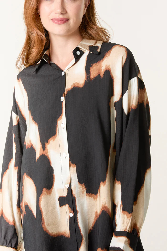 Oversized Brown Abstract Print Shirt