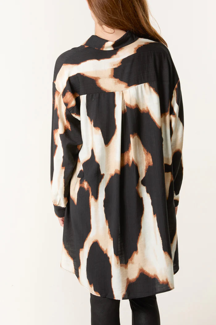 Oversized Brown Abstract Print Shirt