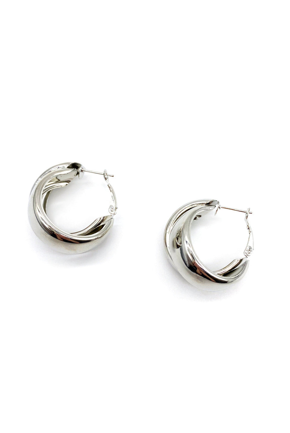 Silver Chunky Double Hoop Earrings