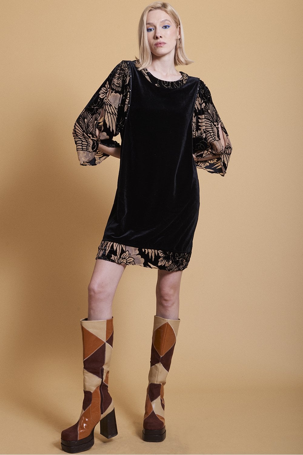 Black Silk Devore Mini Dress