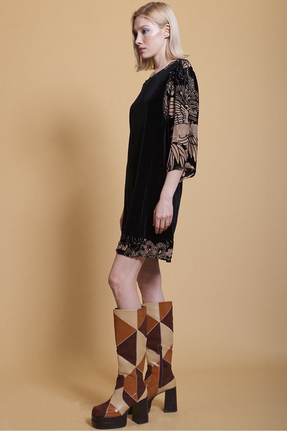 Black Silk Devore Mini Dress