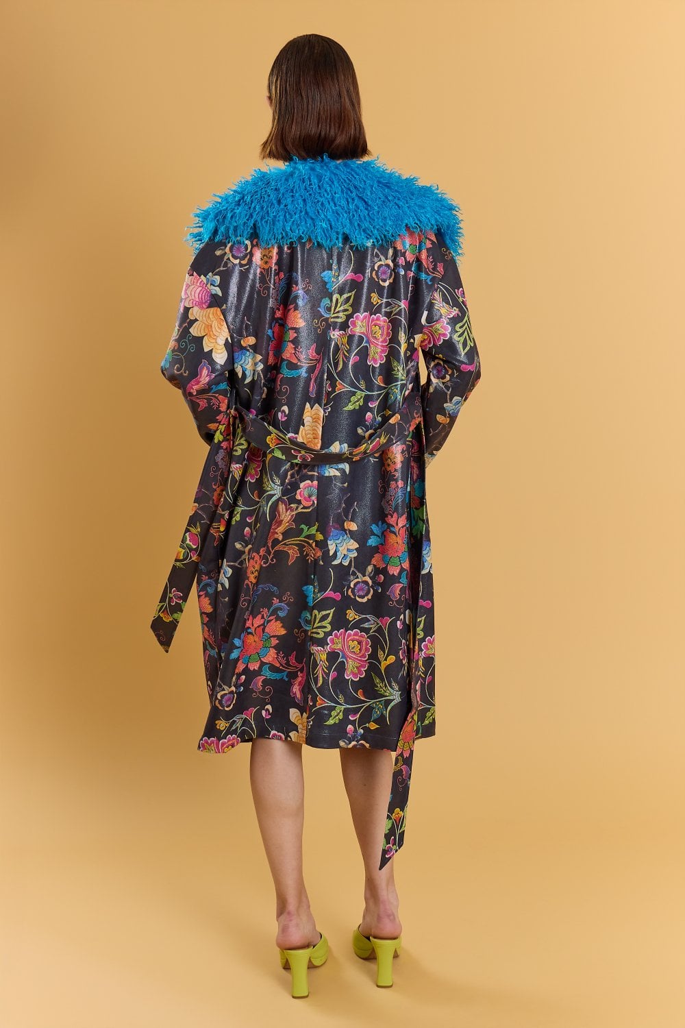 Black Faux Suede Embroidery Effect Trench Coat