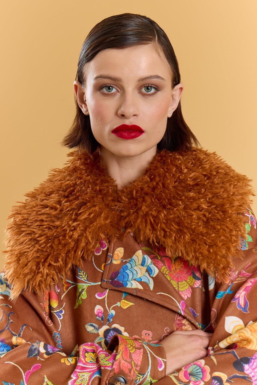 Brown Faux Suede Embroidery Effect Trench Coat