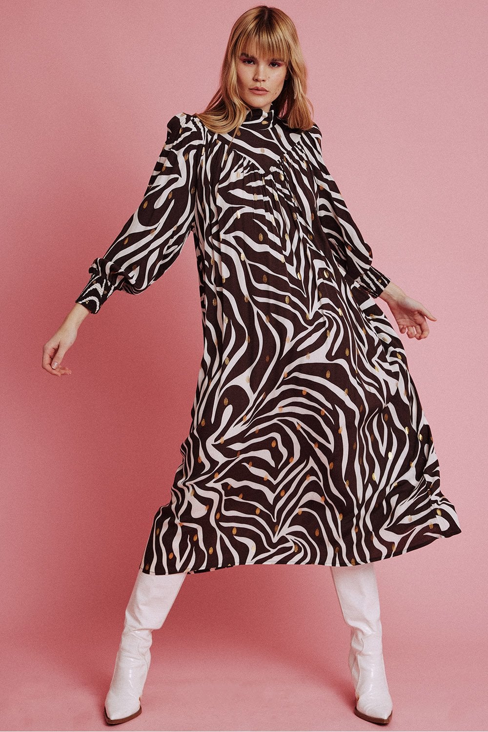 Chocolate Silk Blend Long Sleeve Maxi Dress