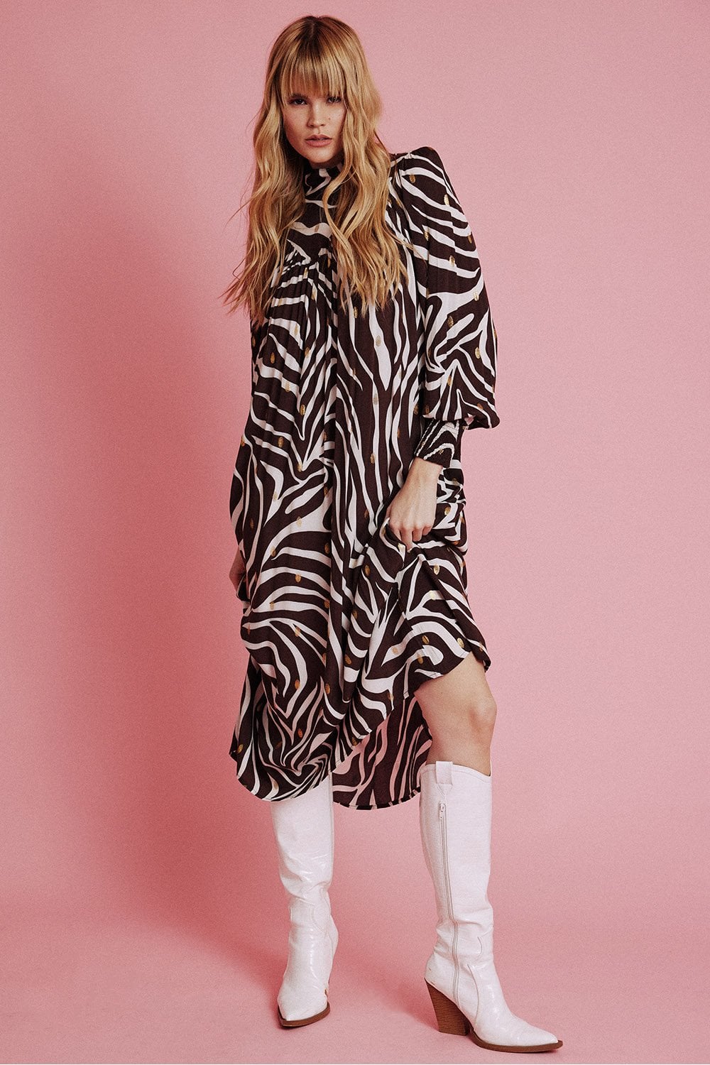 Chocolate Silk Blend Long Sleeve Maxi Dress