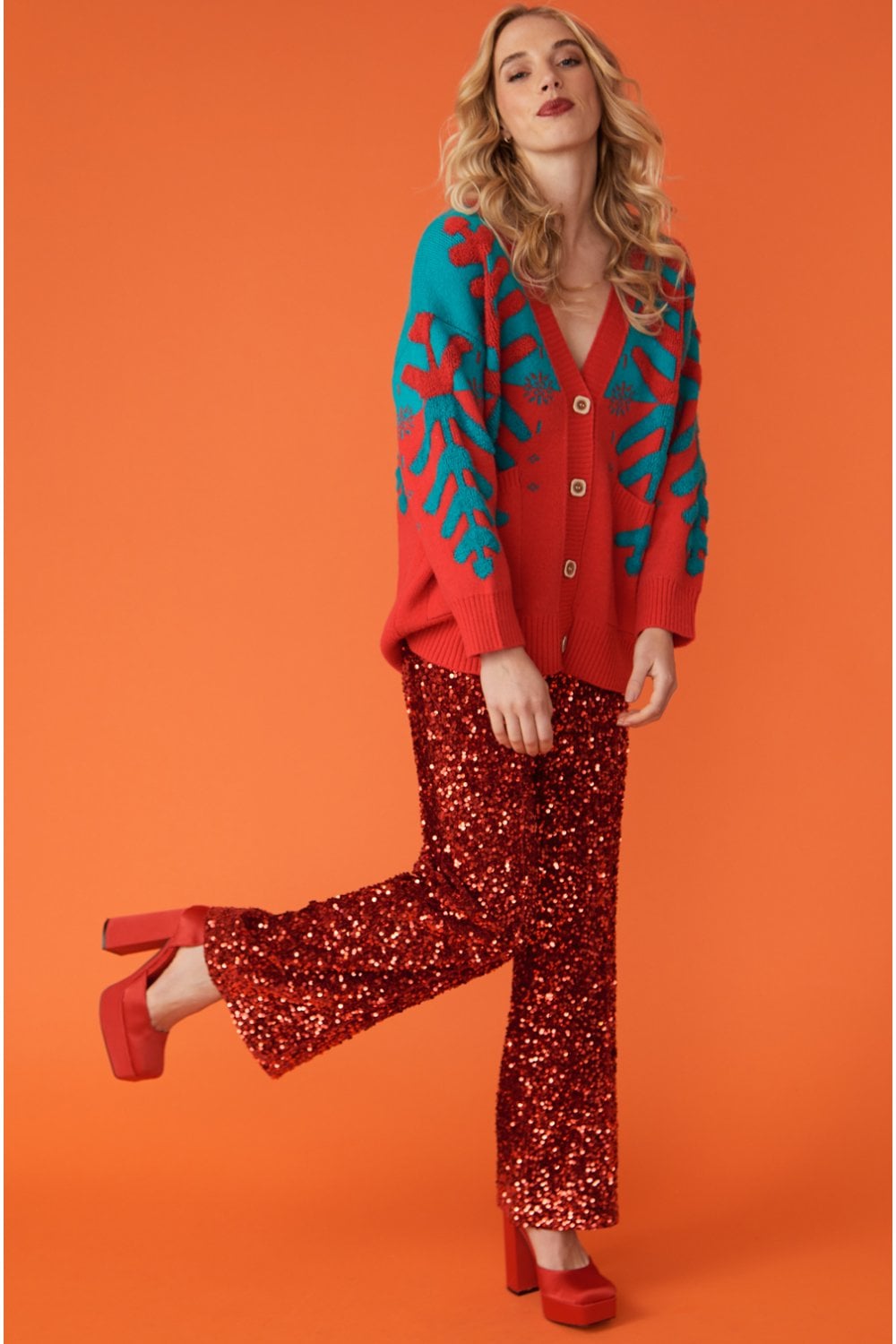 Christmas Tree Red and Green Cashmere Cardigan