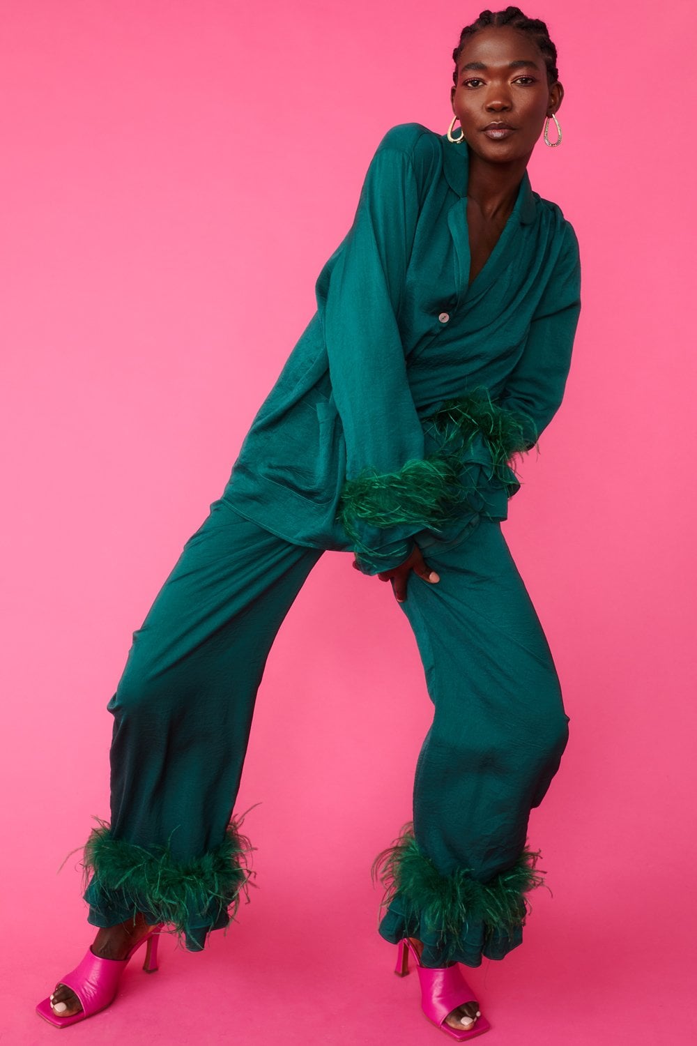 Holly Feather Pyjamas in Christmas Green