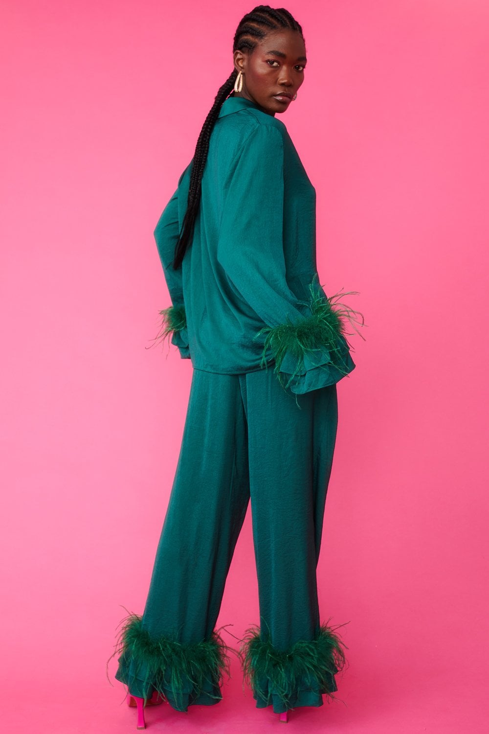 Holly Feather Pyjamas in Christmas Green