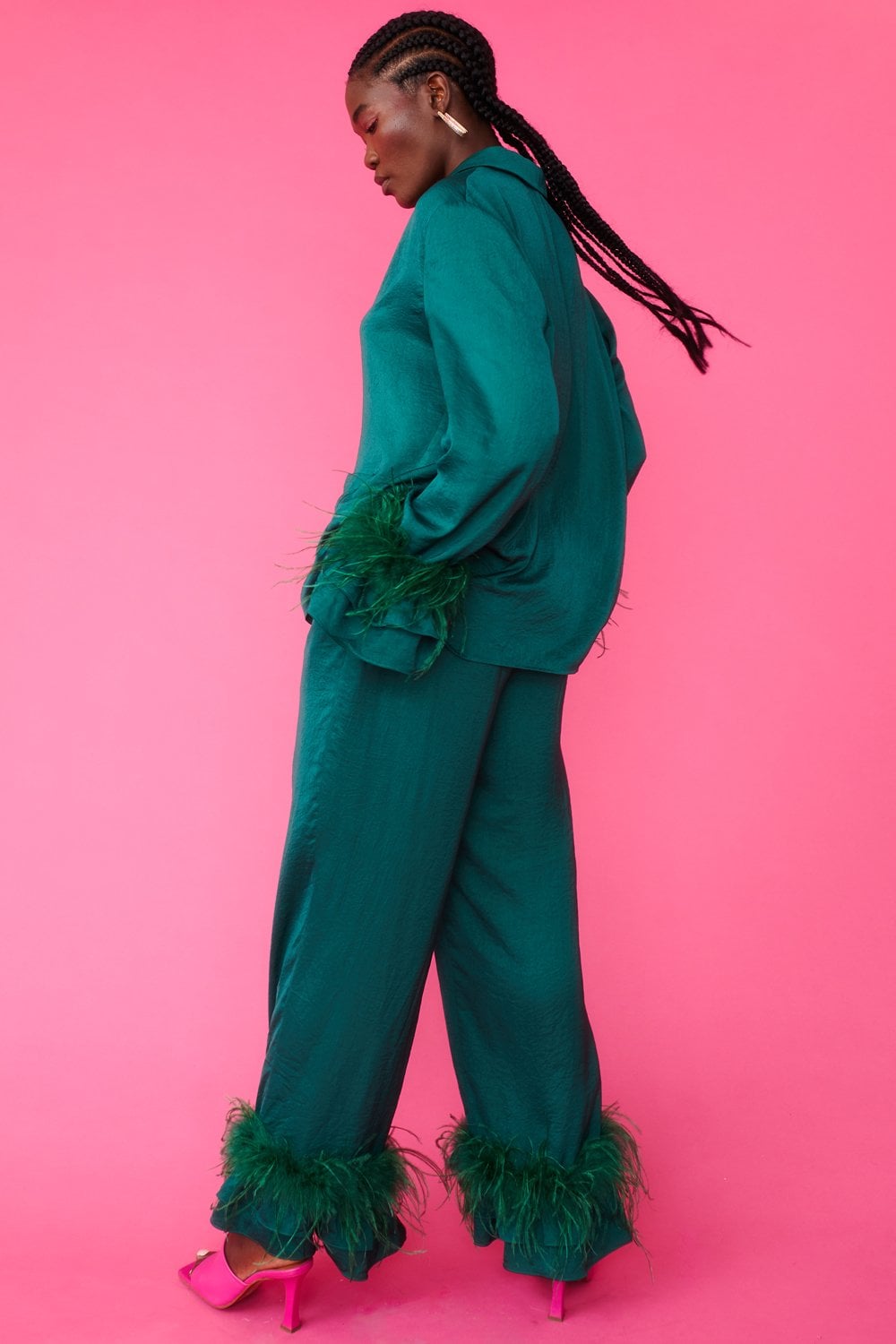 Holly Feather Pyjamas in Christmas Green