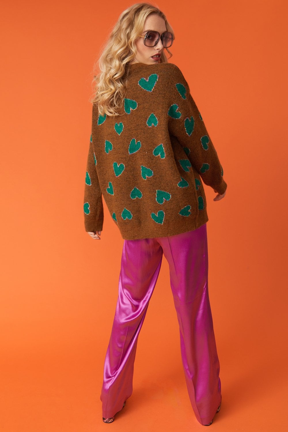 Brown and Green Love Heart Cashmere and Banana Peel Jumper