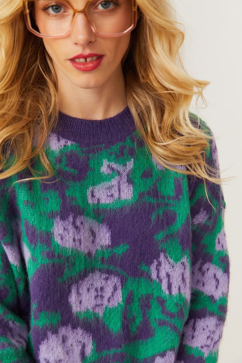 Purple Floral Brushed Cashmere Oversized Jumper