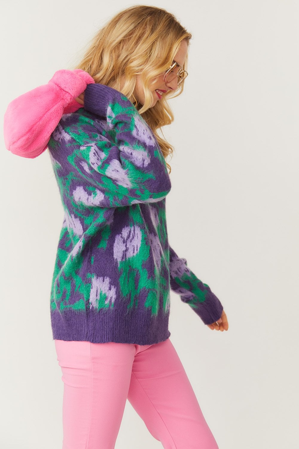 Purple Floral Brushed Cashmere Oversized Jumper