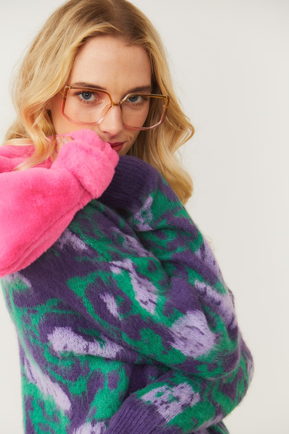 Purple Floral Brushed Cashmere Oversized Jumper