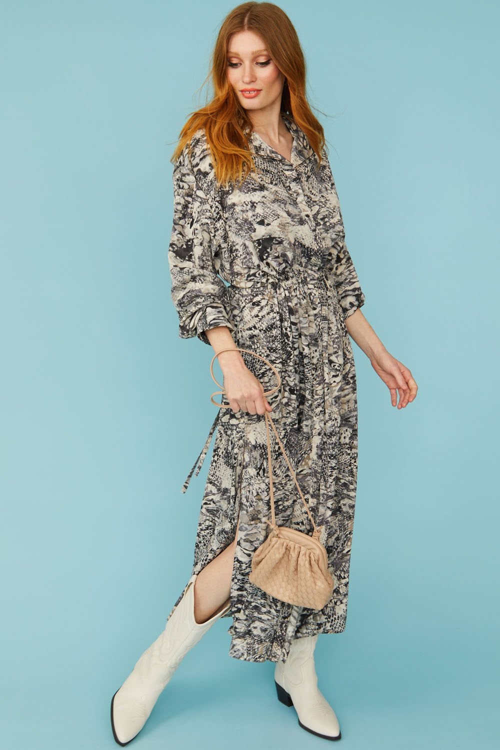 Maxi Grey Silk Blend Snake print Dress
