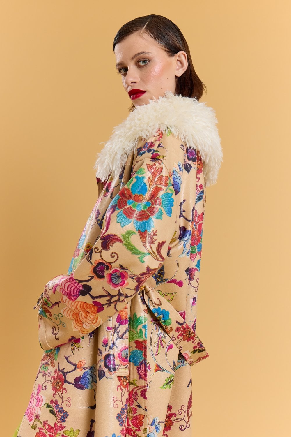 Mocha Faux Suede Embroidery Effect Trench Coat