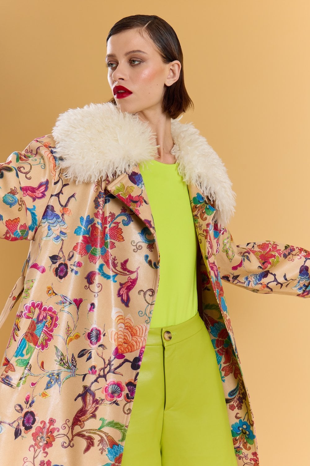 Mocha Faux Suede Embroidery Effect Trench Coat