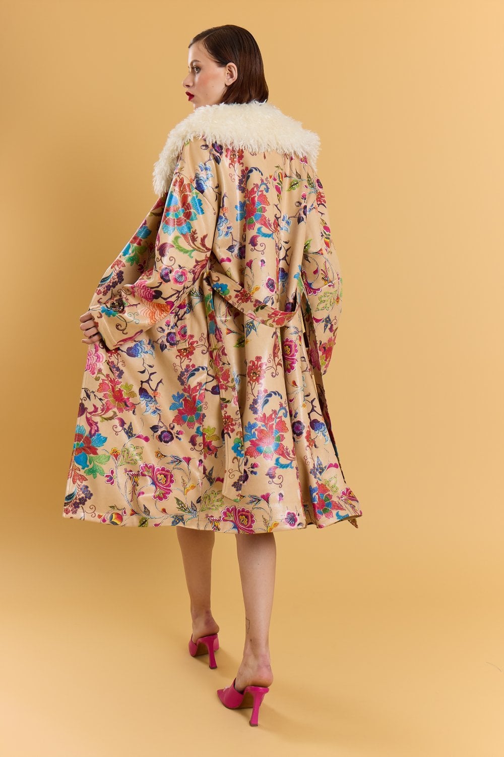 Mocha Faux Suede Embroidery Effect Trench Coat