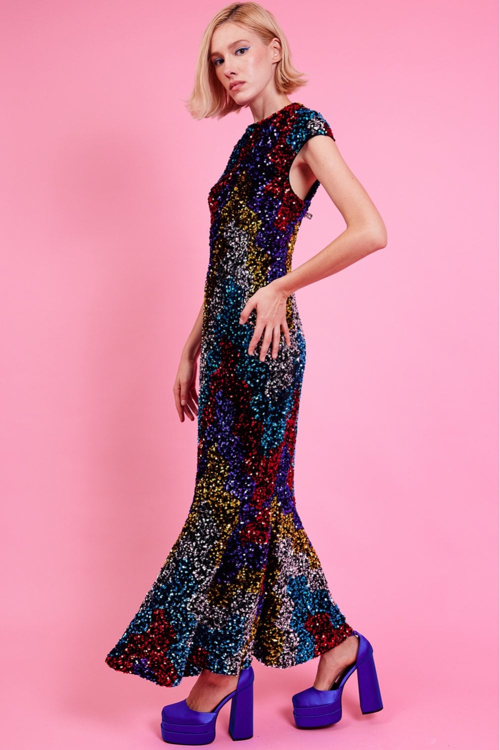 Multi Sequin Fish Tail Maxi Dress