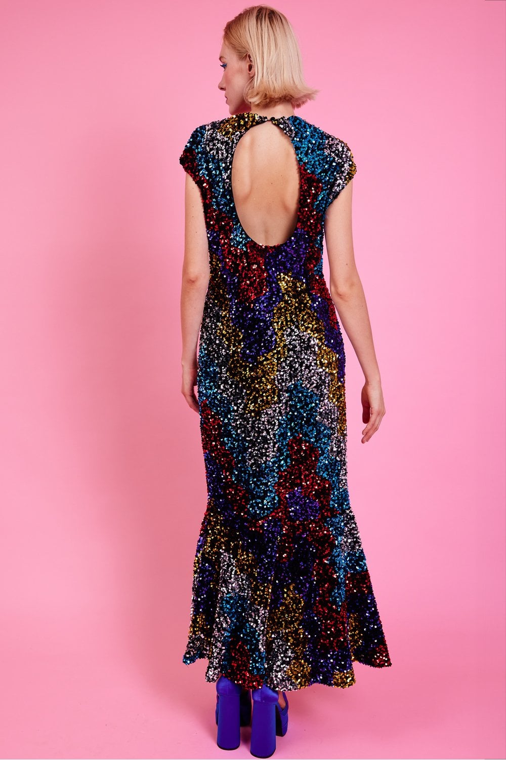 Multi Sequin Fish Tail Maxi Dress