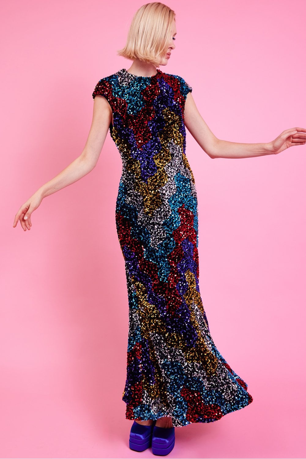 Multi Sequin Fish Tail Maxi Dress