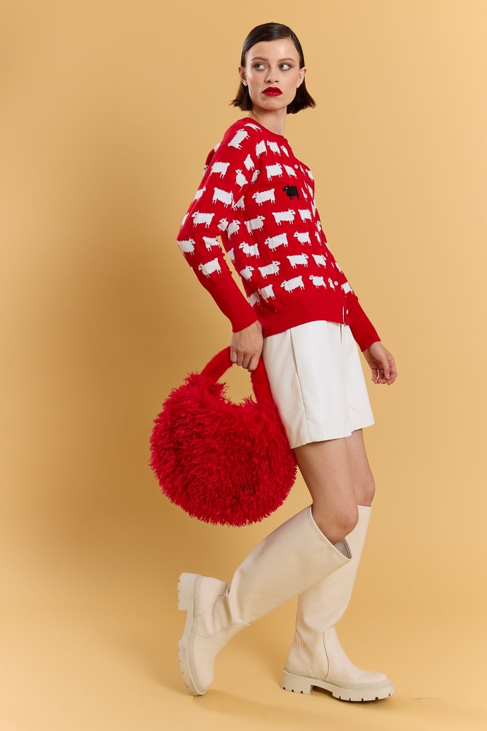 Red Bamboo Eco Faux Fur Bag