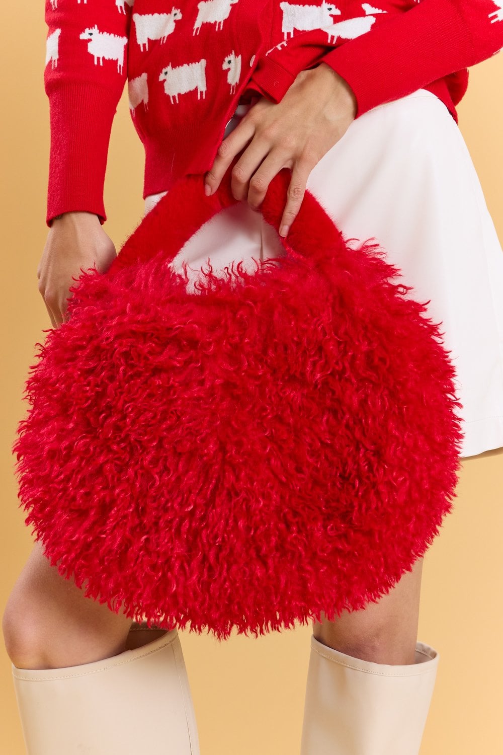 Red Bamboo Eco Faux Fur Bag