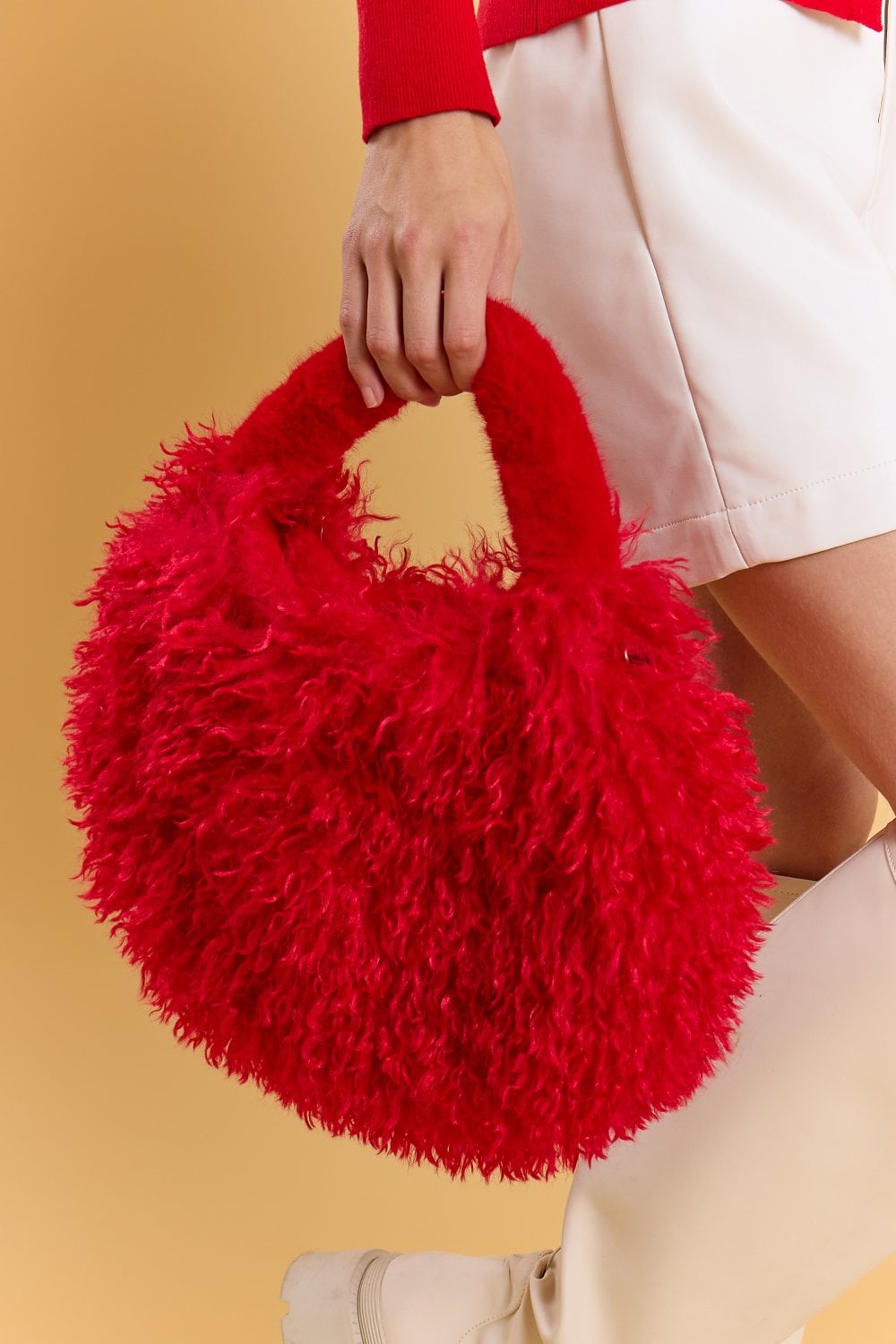 Red Bamboo Eco Faux Fur Bag