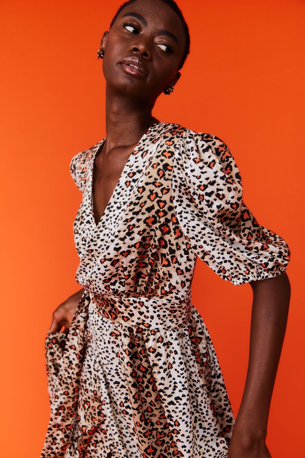 Silk Blend Leopard Animal Print Maxi Wrap Dress