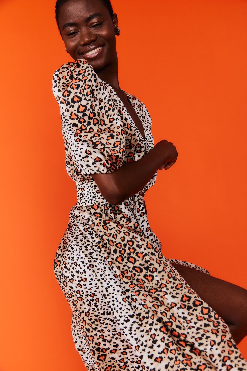 Silk Blend Leopard Animal Print Maxi Wrap Dress